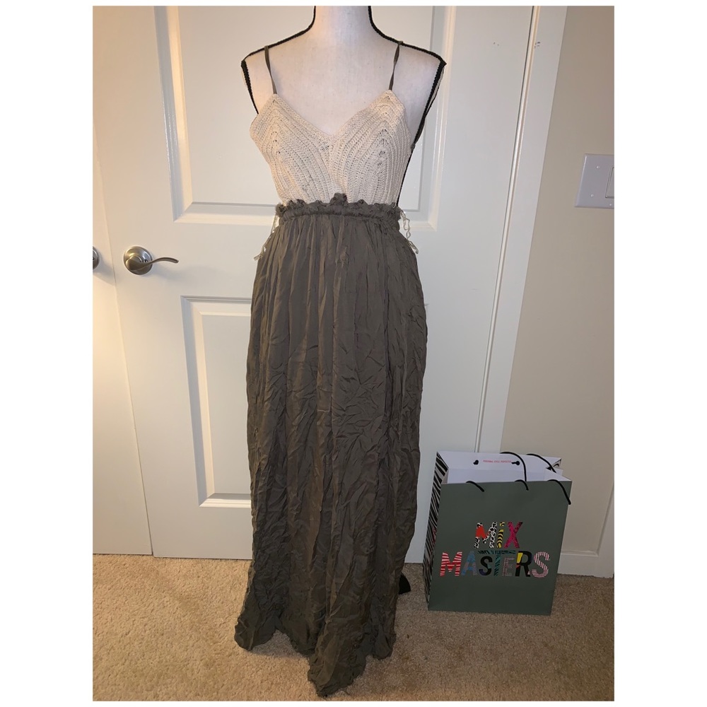 Army green crochet maxi dress